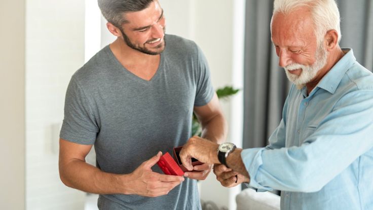 Father receiving a luxury watch gift on Father’s Day – Rolex, Audemars Piguet, Cartier, and Patek Philippe timepieces from JD Watches NY