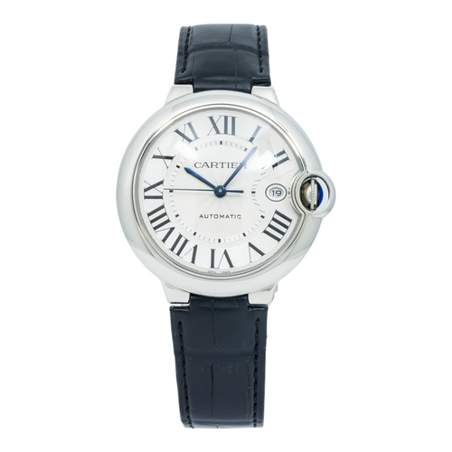 Cartier Ballon Bleu Automatic Watch W69012Z4 Stainless Steel with Leather Bracelet