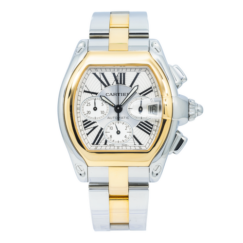 Cartier Roadster Chronograph Steel Yellow Gold Mens Watch W62027Z1