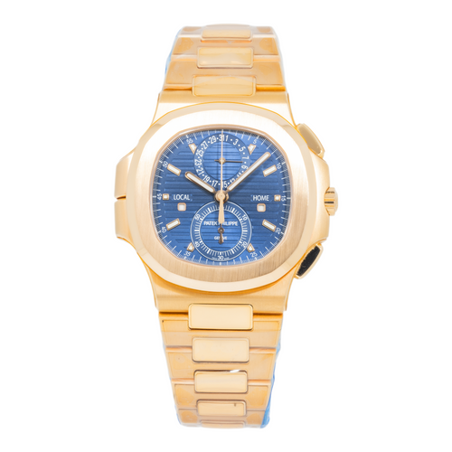 Patek Philippe Nautilus 5990/1R-001 Travel Time Flyback Chronograph Rose Gold Blue Dial
