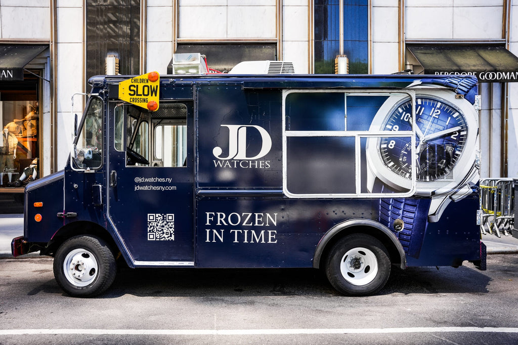 JD Watches Frozen In Time ice cream truck outside Bergdorf Goodman on 5th Avenue