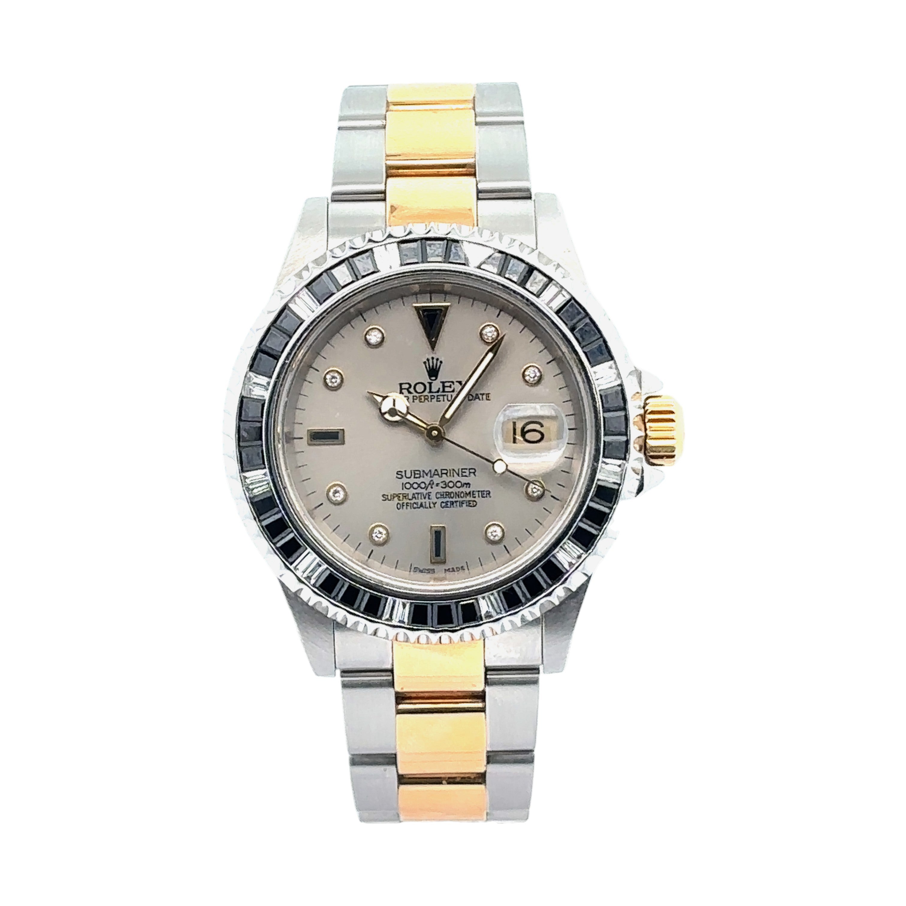 Rolex 40mm Submariner 16613 Custom Gray Diamond Dial & Bezel - 2001 Papers