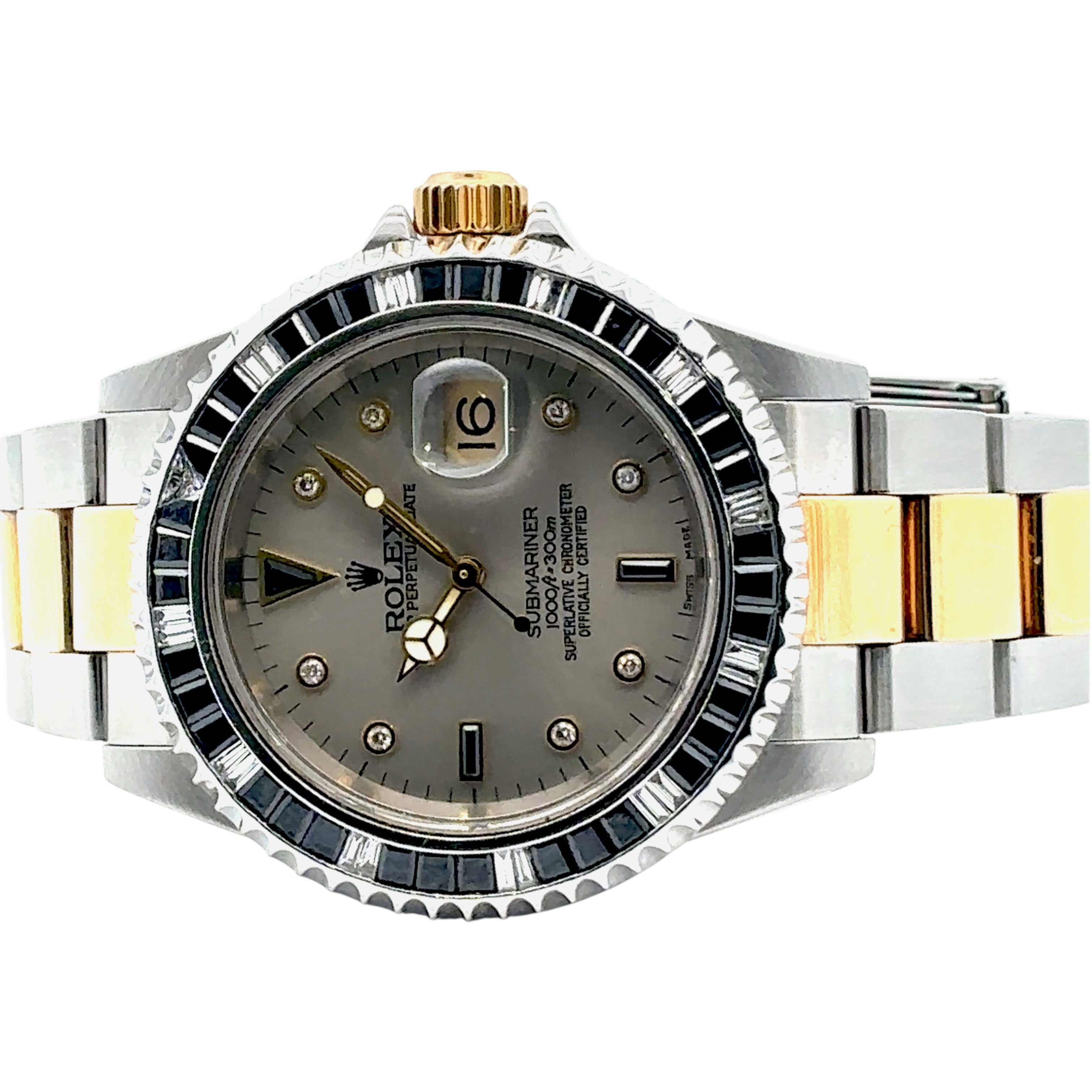 Rolex 40mm Submariner 16613 Custom Gray Diamond Dial & Bezel - 2001 Papers