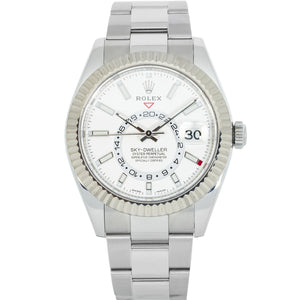 Rolex Sky-Dweller Steel WG Fluted Bezel 326934 White Dial 42mm Oyster Band