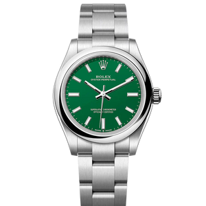 Rolex Oyster Perpetual 31mm Green Dial Watch 277200 Oyster Band Smooth Bezel