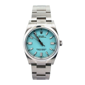 Rolex Date Just 36mm 126000 Stainless Steel Oyster Band Tiffany Dial Smooth Beze