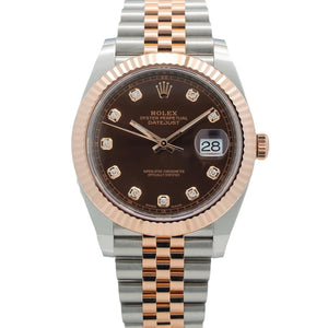 Rolex Date just 41mm 126331 Chocolate Diamond Dial Two Tone Rose Gold Fluted Bez