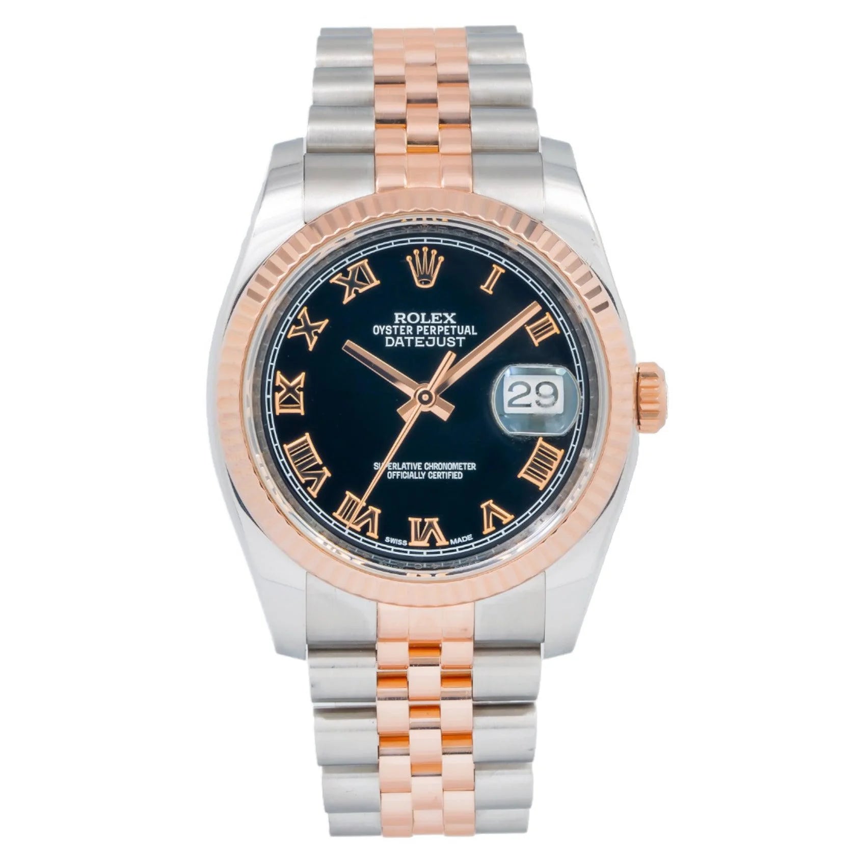 Rolex 36mm Datejust TTRG Black Roman Dial Jubilee Fluted 116231 - No Card