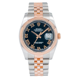 Rolex Datejust 36mm 116231 Steel and Rose Gold Black Roman Dial Jubilee Bracelet