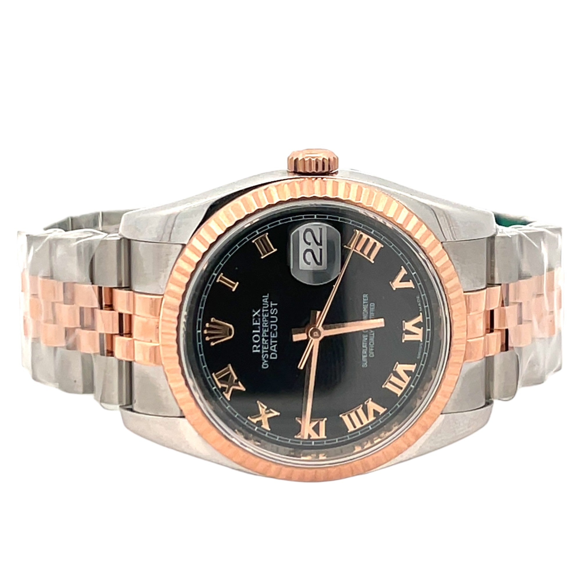 Rolex 36mm Datejust TTRG Black Roman Dial Jubilee Fluted 116231 - No Card
