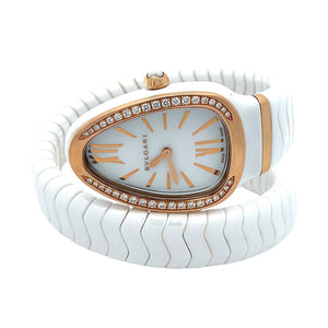 Bulgari Serpenti Spiga Ladies White Ceramic and Rose Gold 35mm 1032613 SP C35 WG