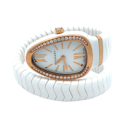 Bulgari Serpenti Spiga Ladies White Ceramic and Rose Gold 35mm 1032613 SP C35 WG