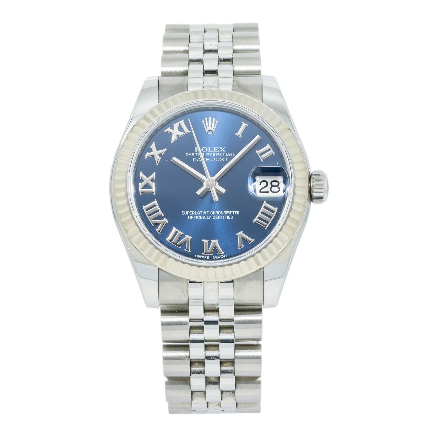 Rolex 31mm Datejust Blue Roman Steel Fluted Jubilee - 2022 Card