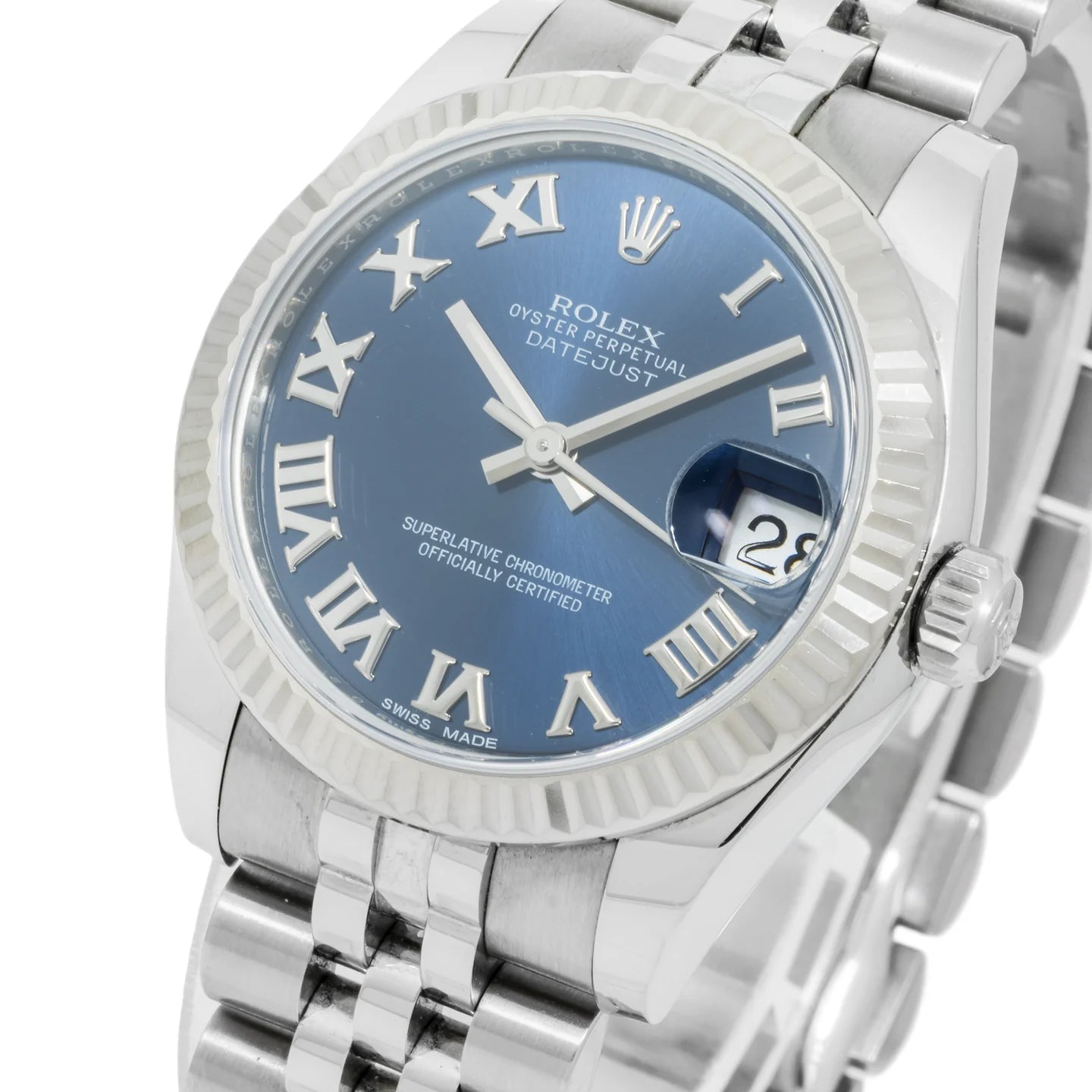 Rolex 31mm Datejust Blue Roman Steel Fluted Jubilee - 2022 Card