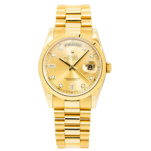 Rolex Day-Date 36mm 118238 Yellow Gold Champagne Diamond Dial YG Fluted Bezel