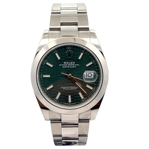 Rolex Oyster Perpetual 41mm 126300 Green Motif Dial Oyster Bracelet Smooth Bezel