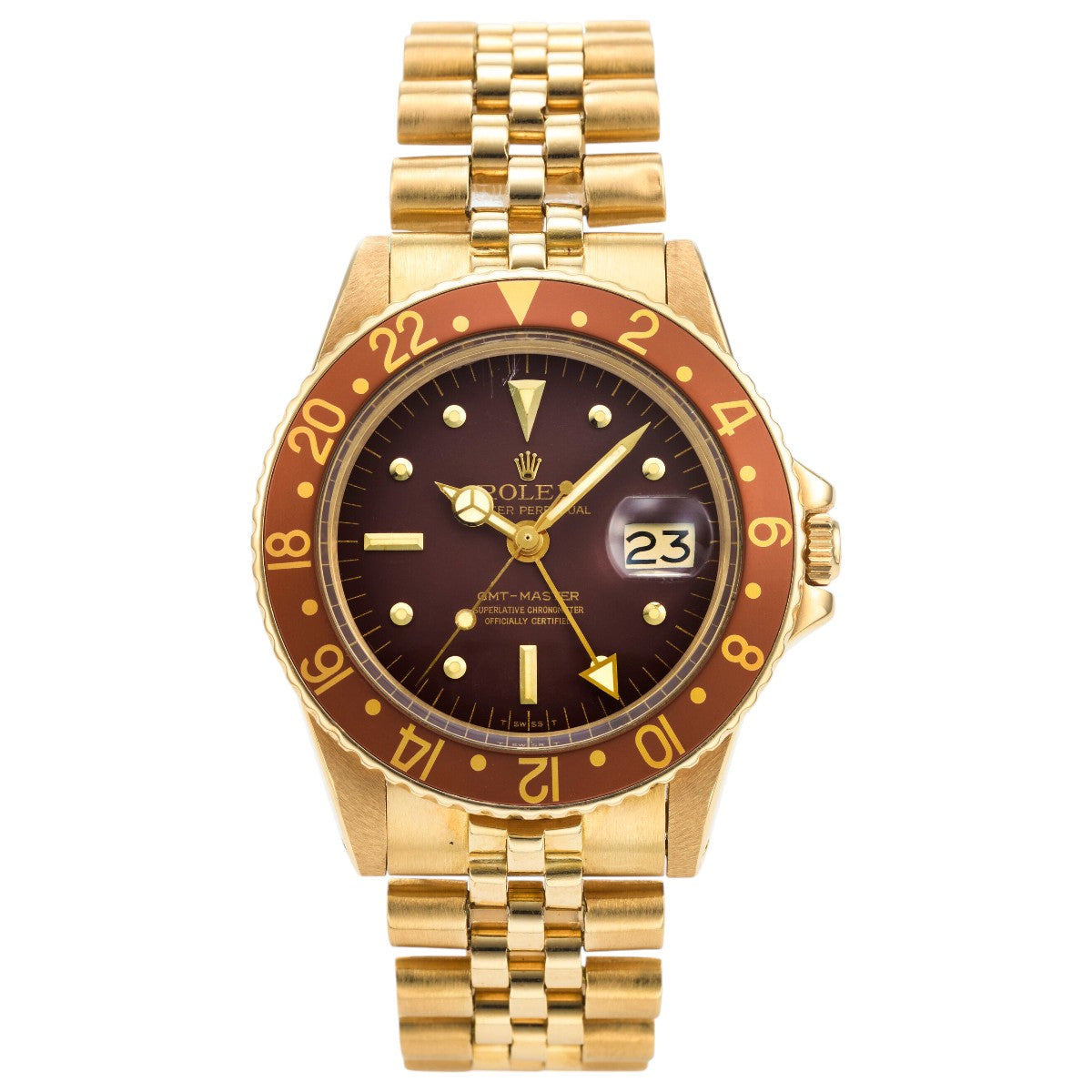 Rolex 40mm GMT-Master 18KYG Brown Dial Aluminum Bezel Jubilee 16758 - No Papers