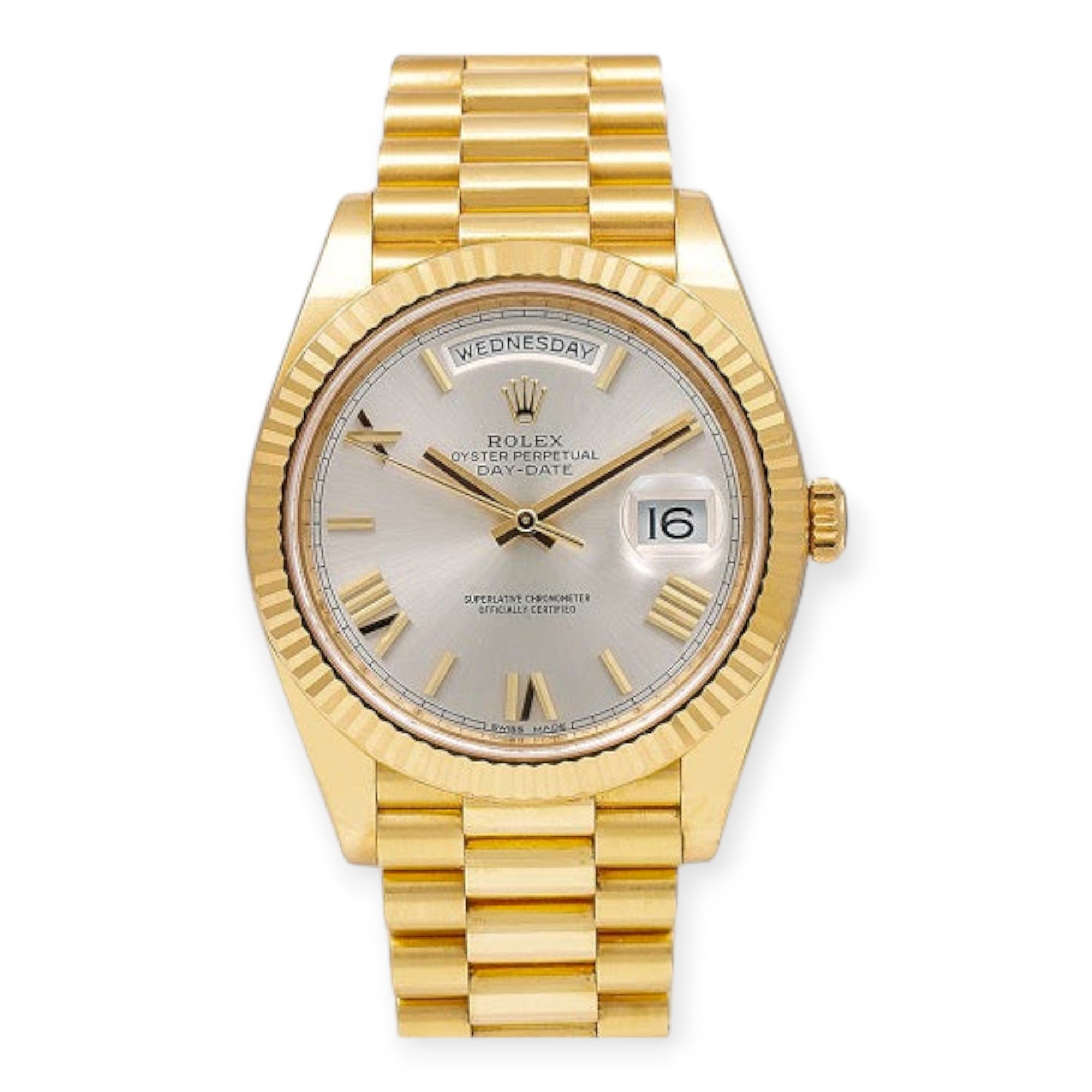 Rolex Yellow Gold Day-Date 40 Watch White Roman Dial - President Bracelet