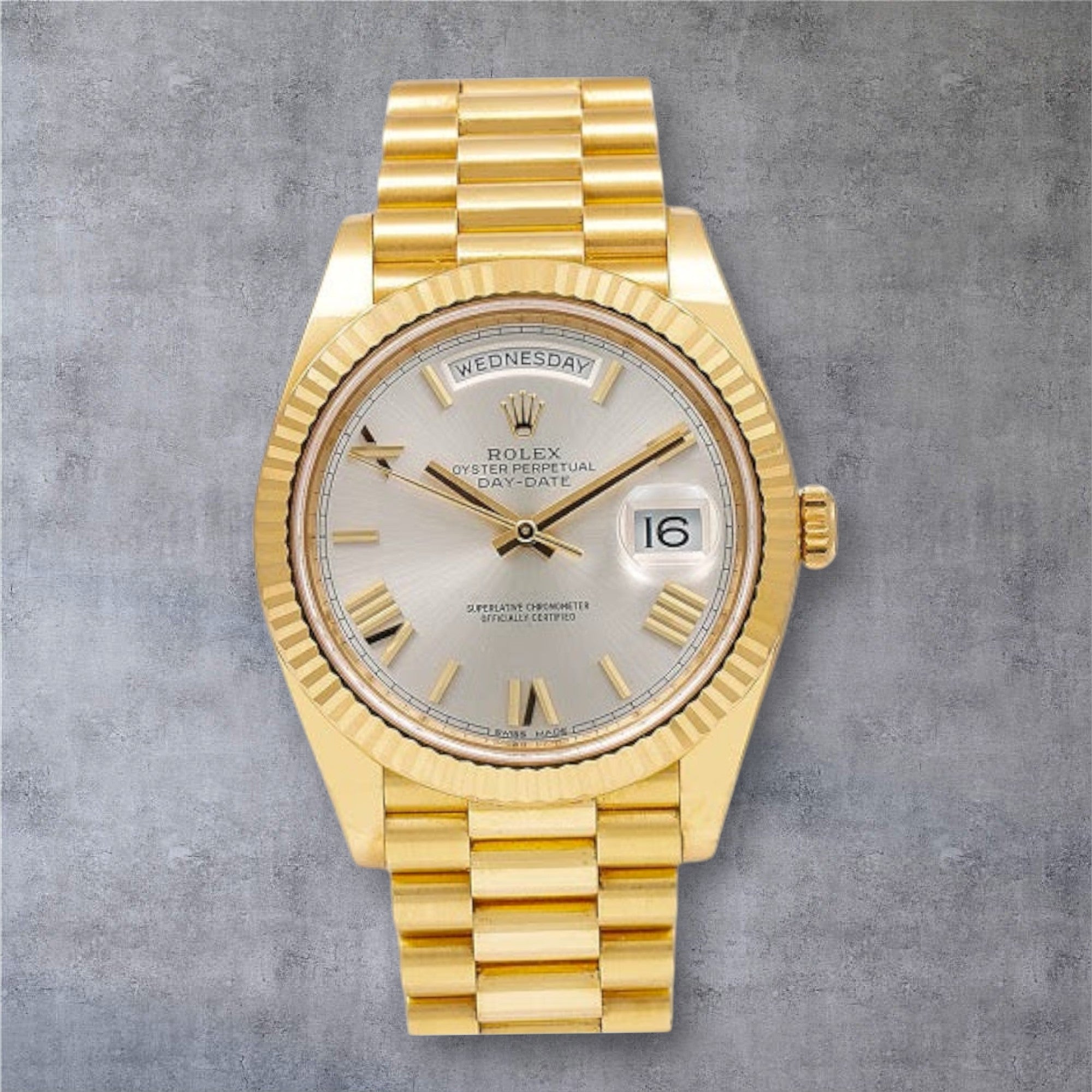 Rolex Yellow Gold Day-Date 40 Watch White Roman Dial - President Bracelet