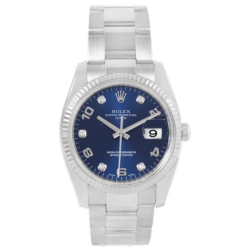 Rolex Date 115234 – 34mm Stainless Steel & White Gold – Diamond Dial – Unisex Watch