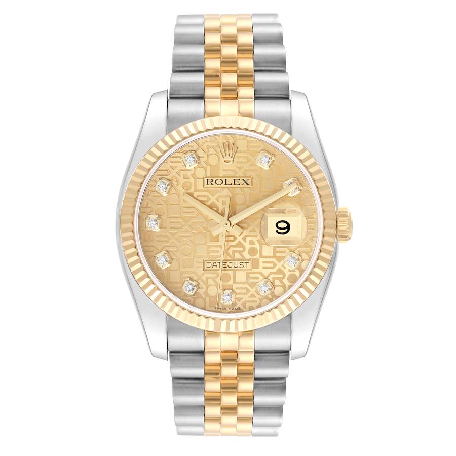 Rolex Datejust 36mm 116233 Steel Yellow Gold Anniversary Diamond Dial Mens Watch