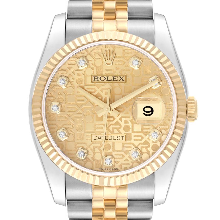 Rolex Datejust 36mm 116233 Steel Yellow Gold Anniversary Diamond Dial Mens Watch