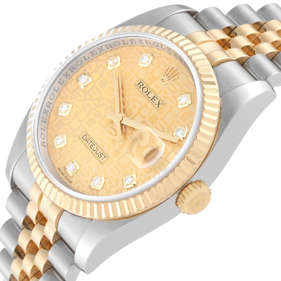 Rolex Datejust 36mm 116233 Steel Yellow Gold Anniversary Diamond Dial Mens Watch