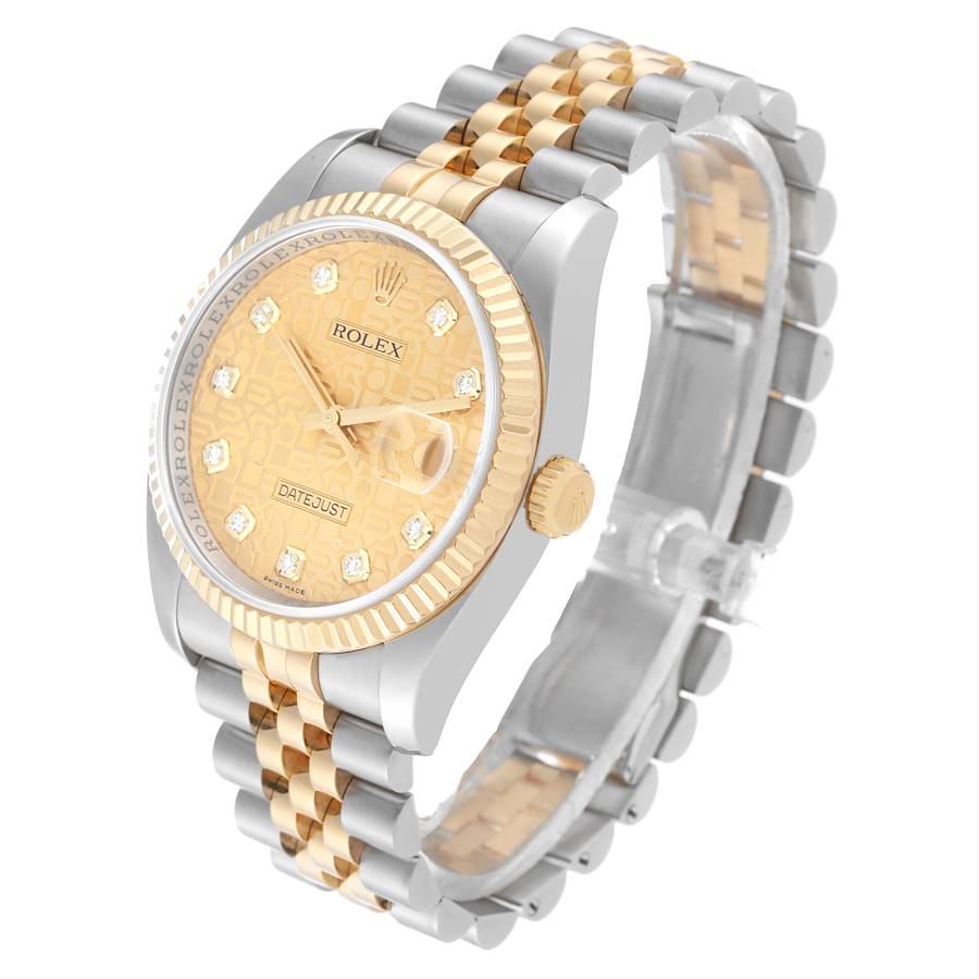 Rolex Datejust 36mm 116233 Steel Yellow Gold Anniversary Diamond Dial Mens Watch