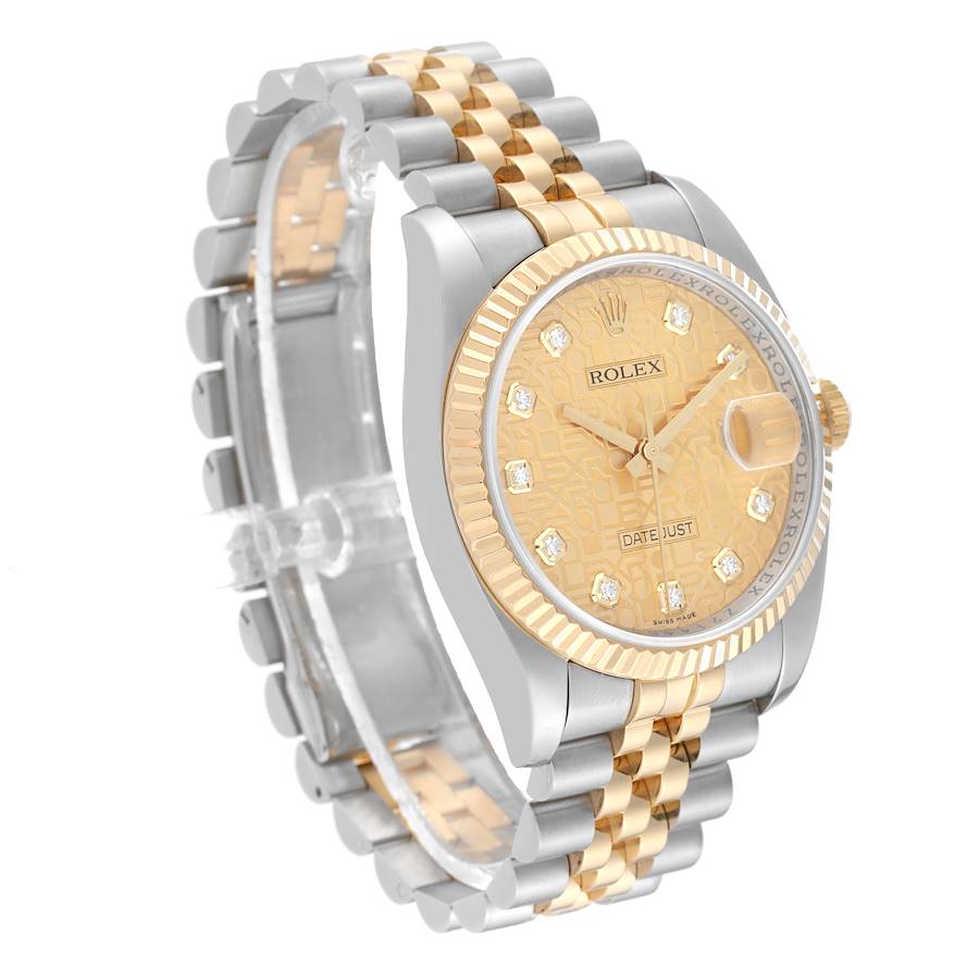 Rolex Datejust 36mm 116233 Steel Yellow Gold Anniversary Diamond Dial Mens Watch