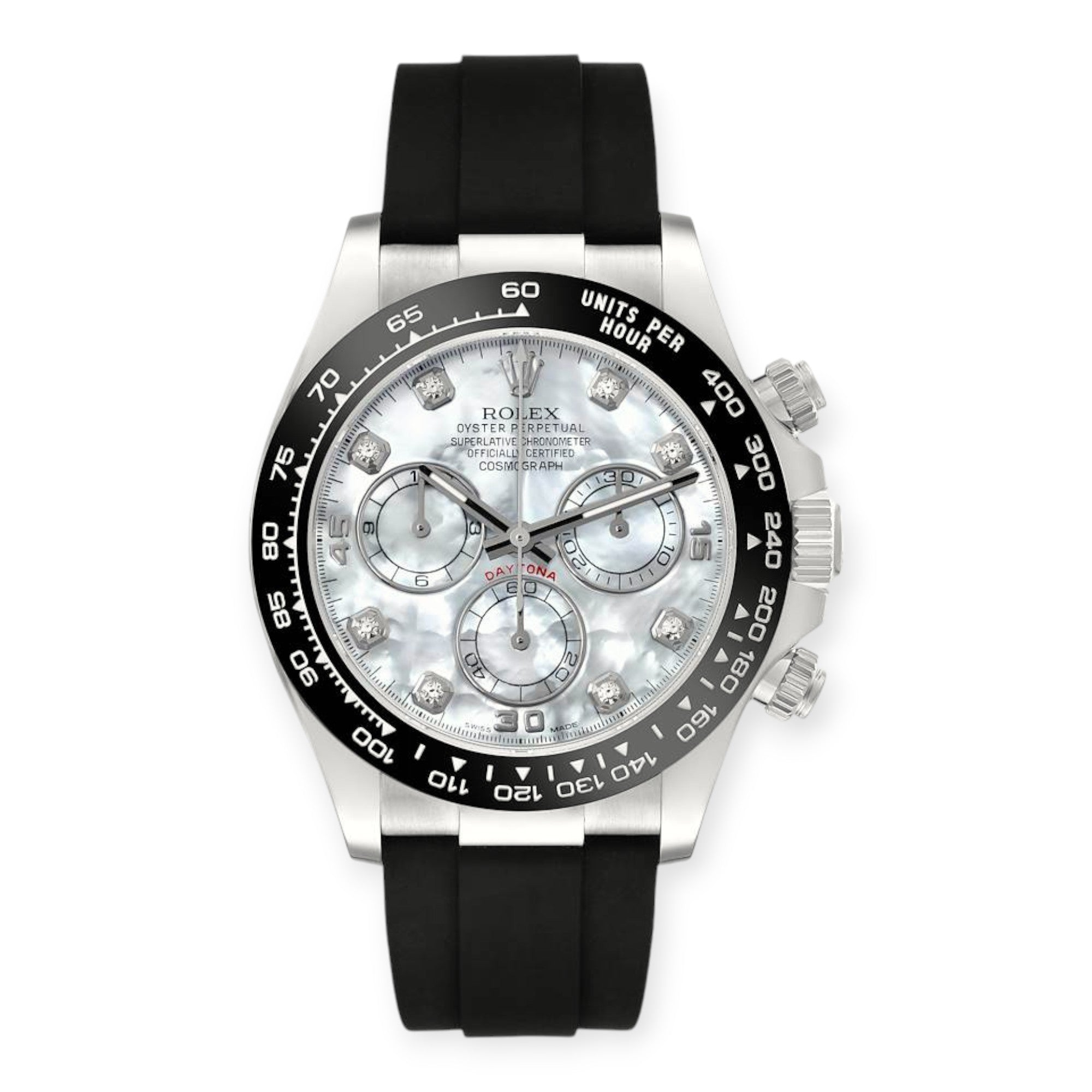 Rolex Cosmograph Daytona 116519 Oysterflex White Gold Mother Of Pearl Diamond Dial Mens Watch