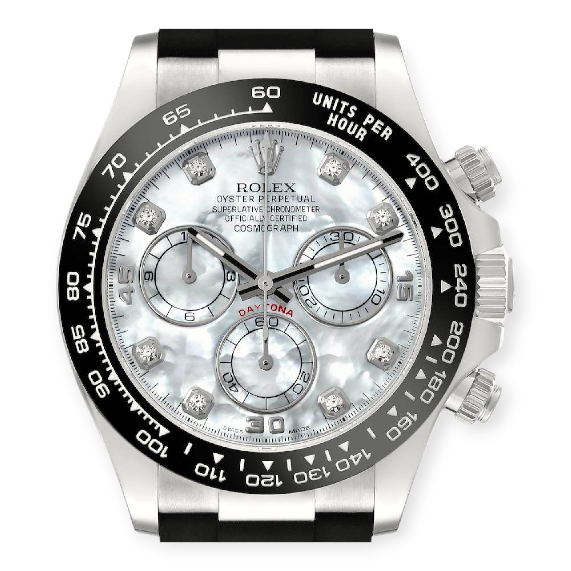 Rolex Cosmograph Daytona 116519 Oysterflex White Gold Mother Of Pearl Diamond Dial Mens Watch