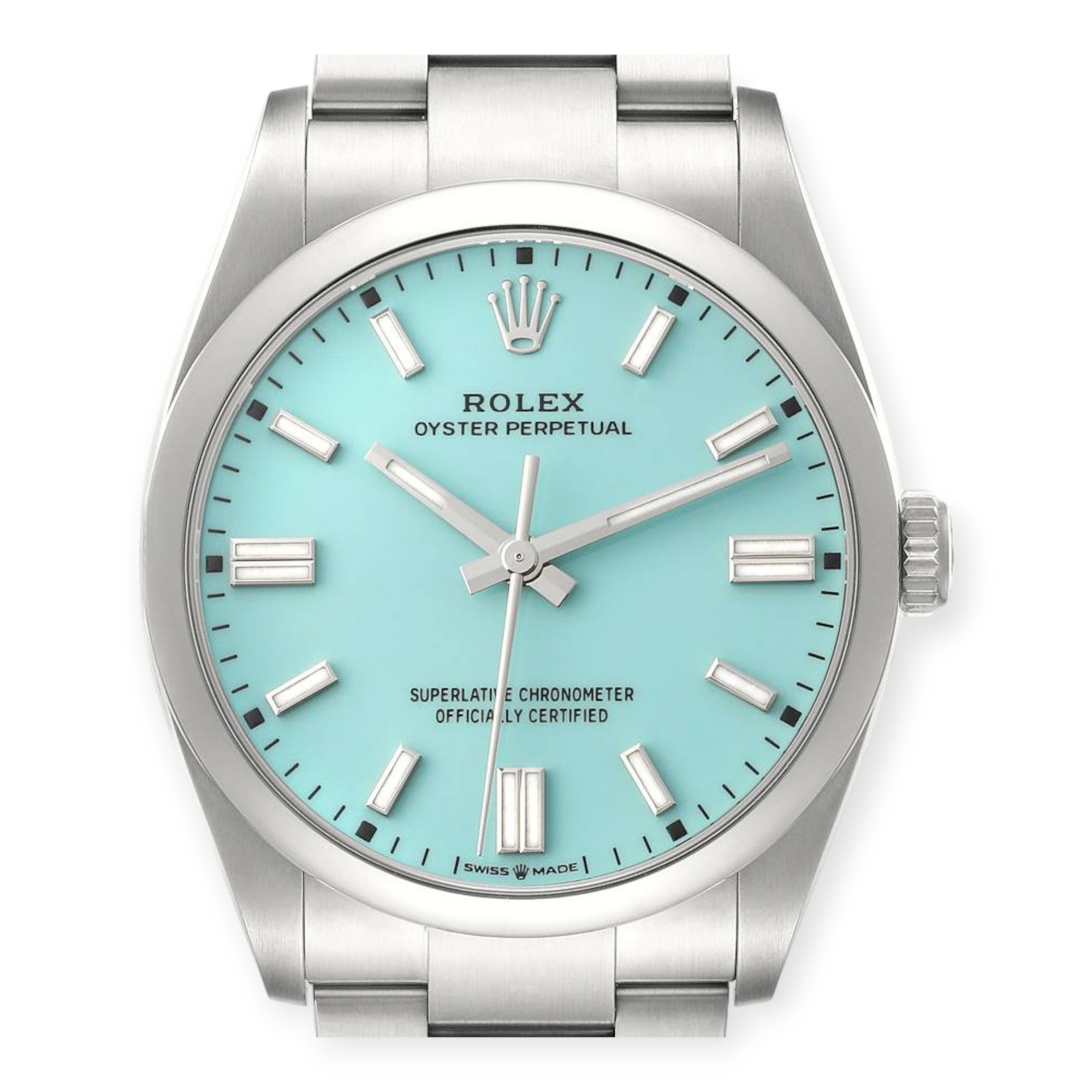 Rolex Oyster Perpetual 126000 Turquoise Blue Dial Steel Mens Watch