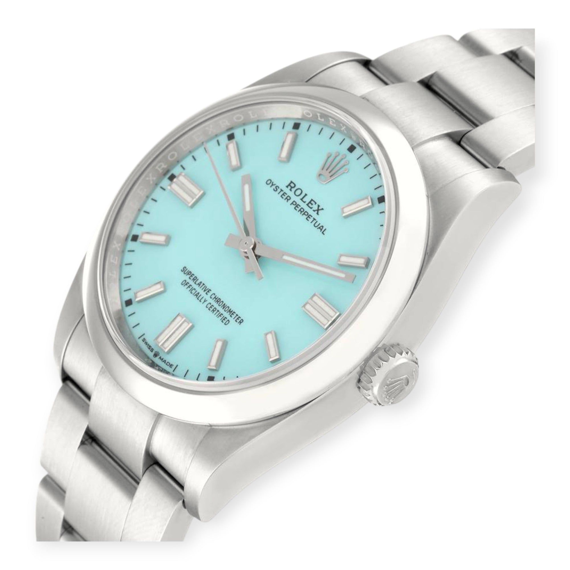 Rolex Oyster Perpetual 126000 Turquoise Blue Dial Steel Mens Watch