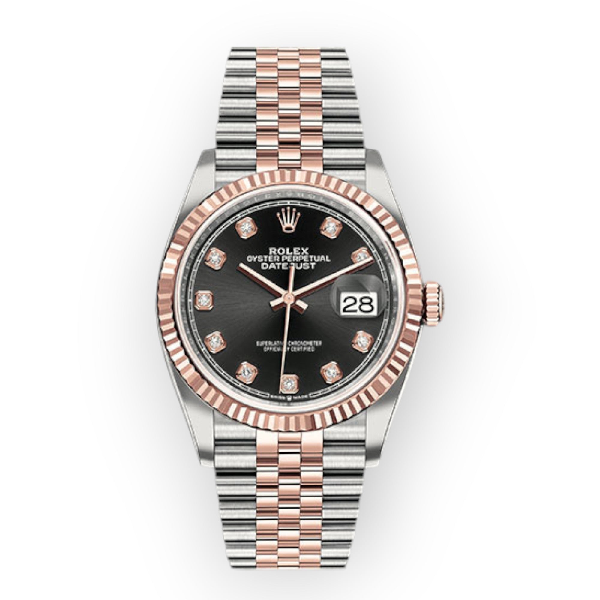 Rolex Steel and Everose Rolesor Datejust 36 Watch Black Diamond Dial - Jubilee Bracelet