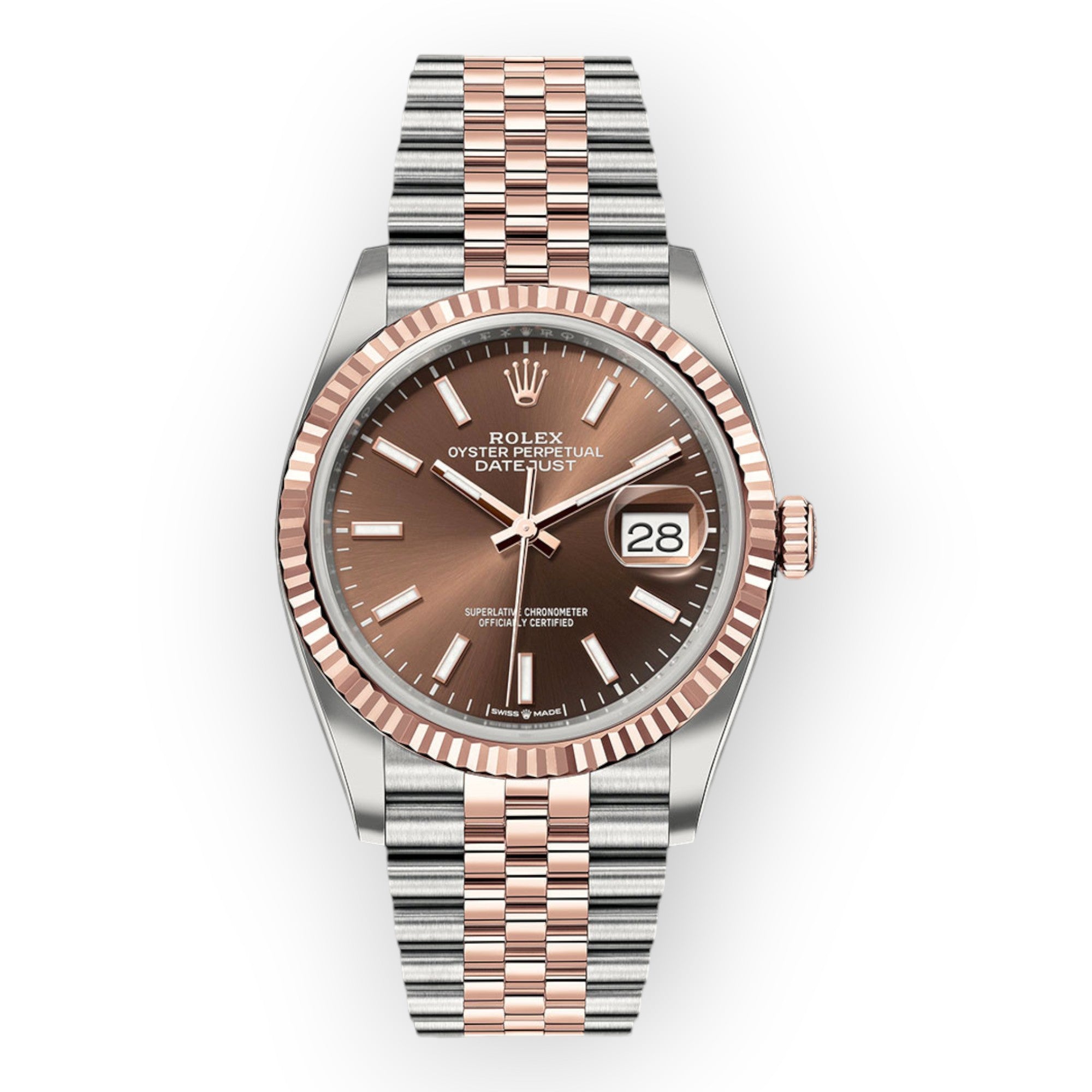 Rolex Steel and Everose Datejust 36 Watch 126231 Chocolate Index Dial - Jubilee Bracelet