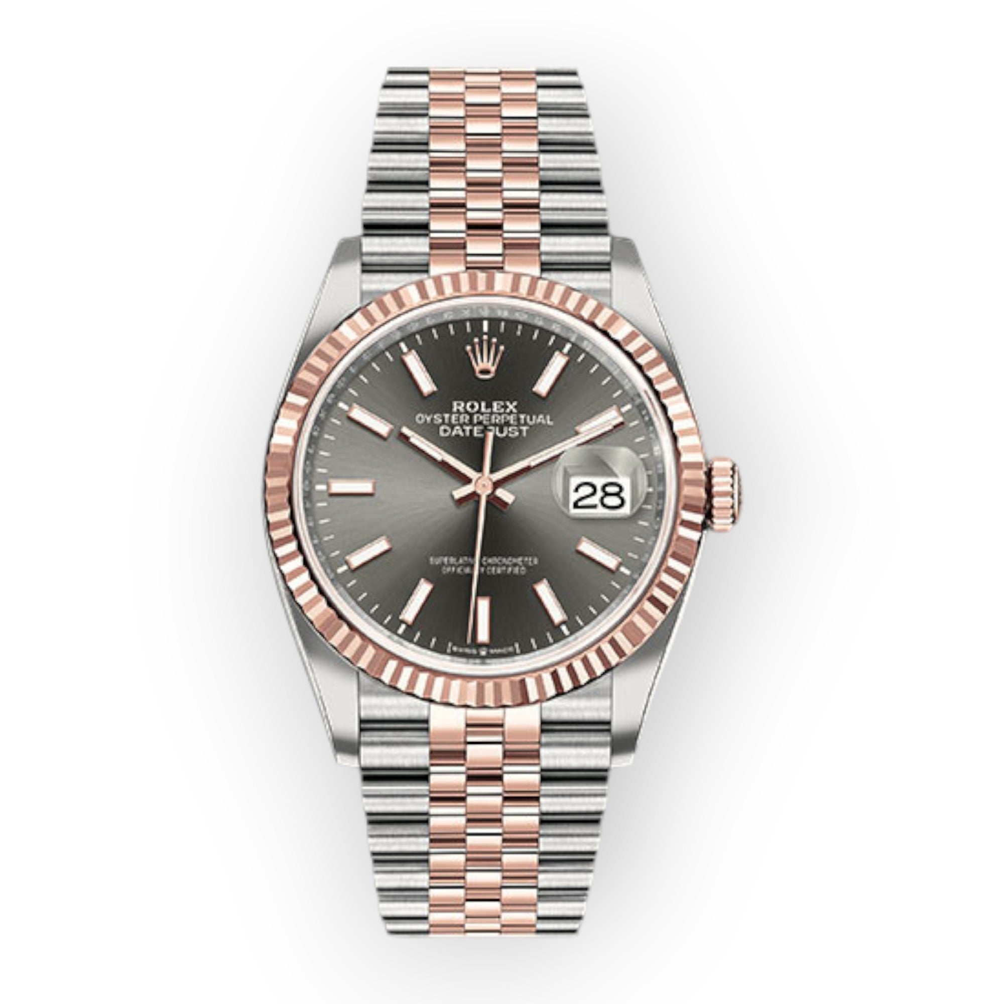 Rolex Steel and Everose Rolesor Datejust 36 Watch 126231 Dark Rhodium Index Dial - Jubilee Bracelet