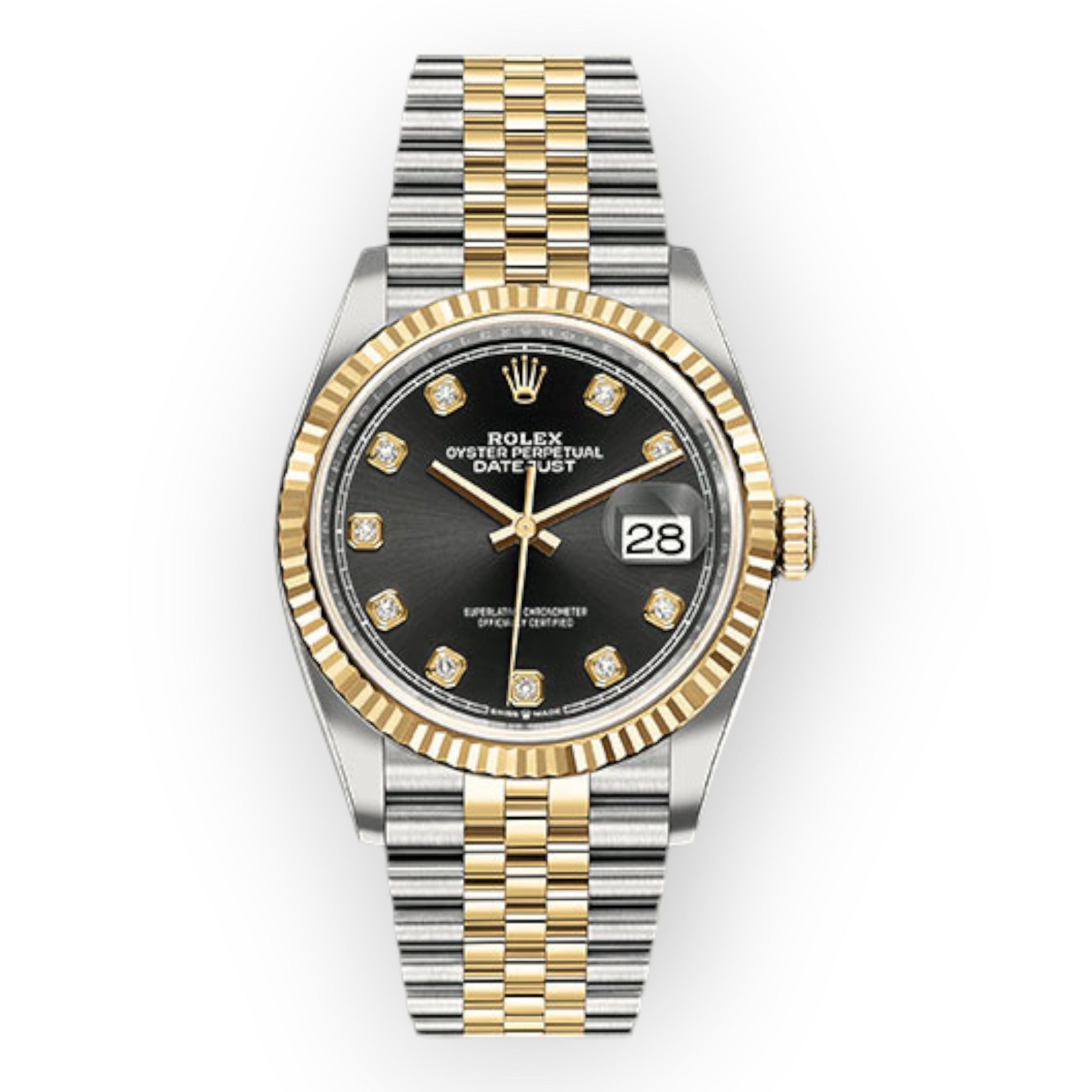 Rolex Steel and Yellow Gold Datejust 36 Watch 126333 Black Diamond Dial - Jubilee Braceletamond Dial With Two Tone Jubilee Bracelet