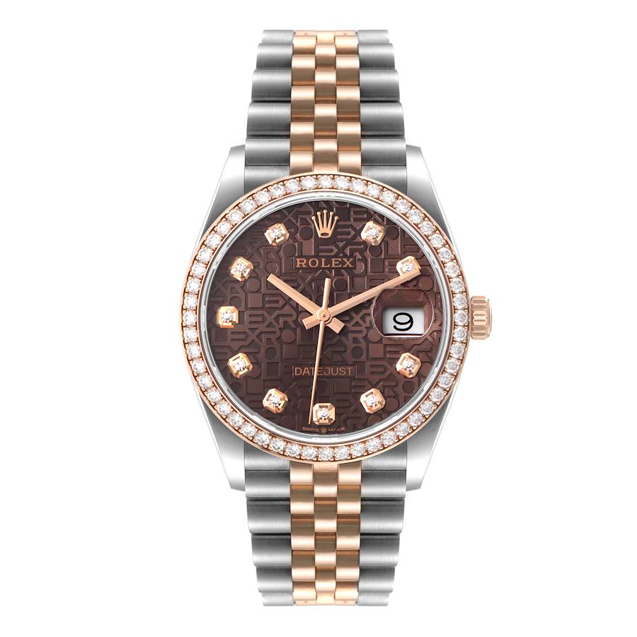 Rolex Datejust 36 mm Steel Rose Gold Diamond Mens Watch 126281