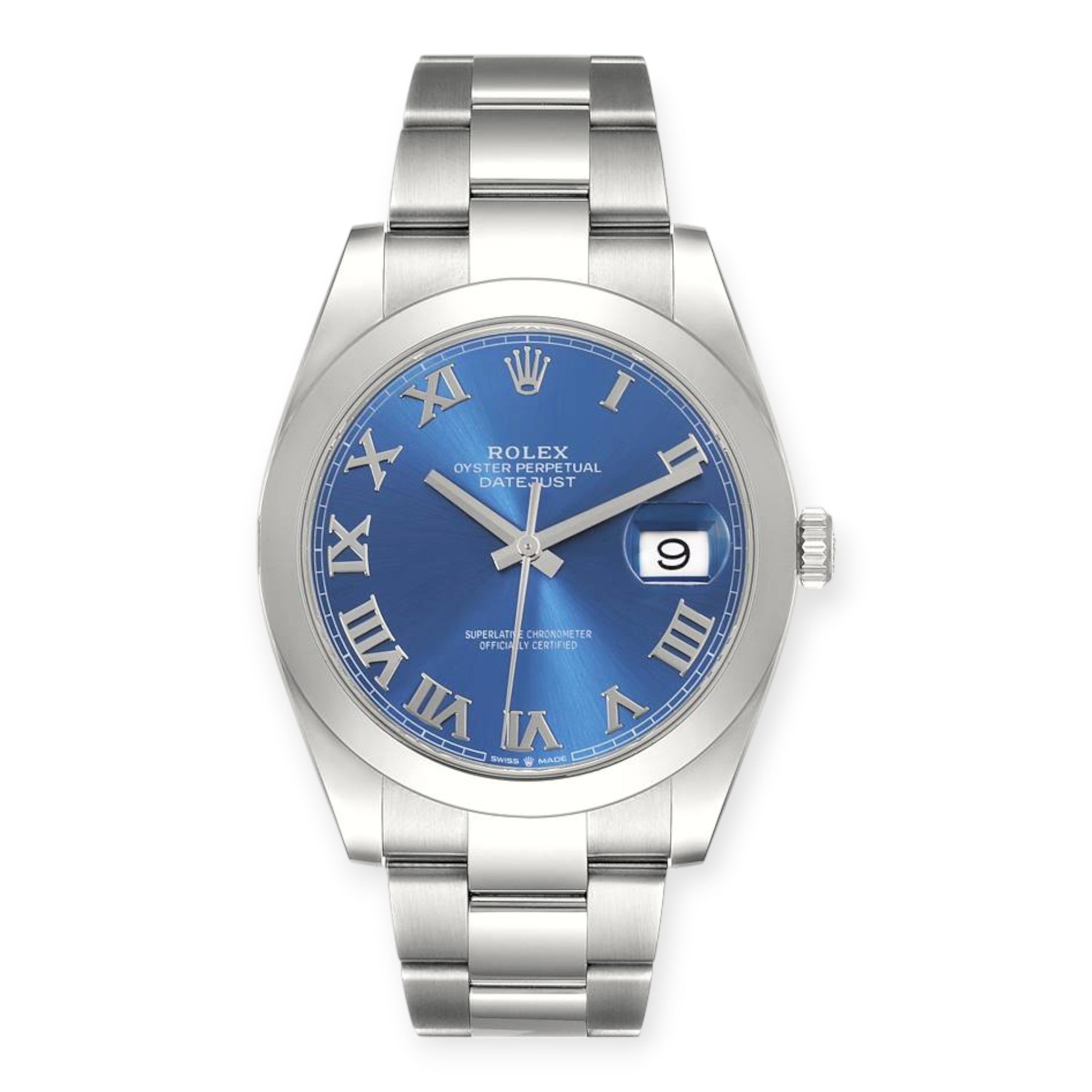Rolex Datejust 41 Blue Roman Dial Ref 126300 Smooth Bezel Steel Mens Watch