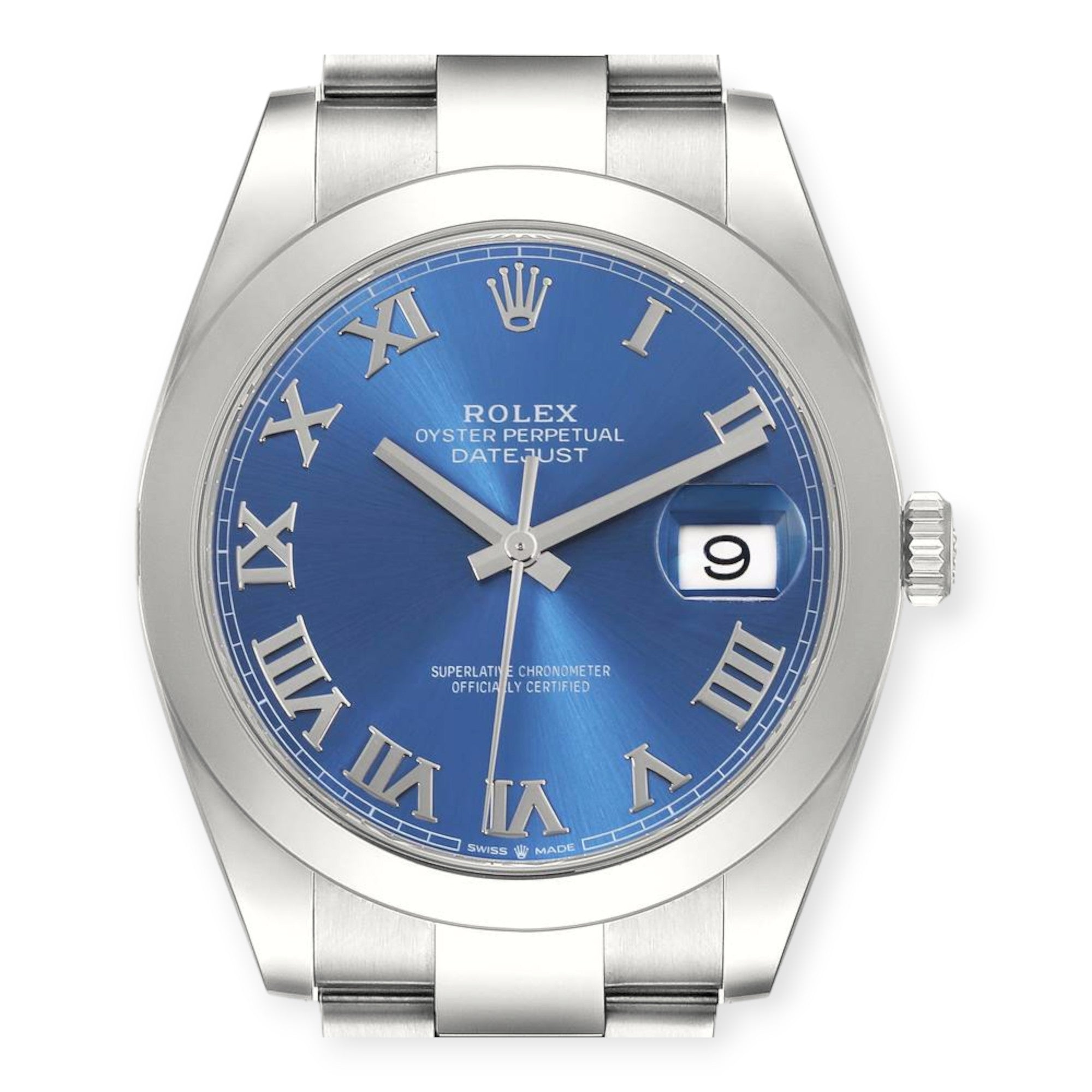 Rolex Datejust 41 Blue Roman Dial Ref 126300 Smooth Bezel Steel Mens Watch