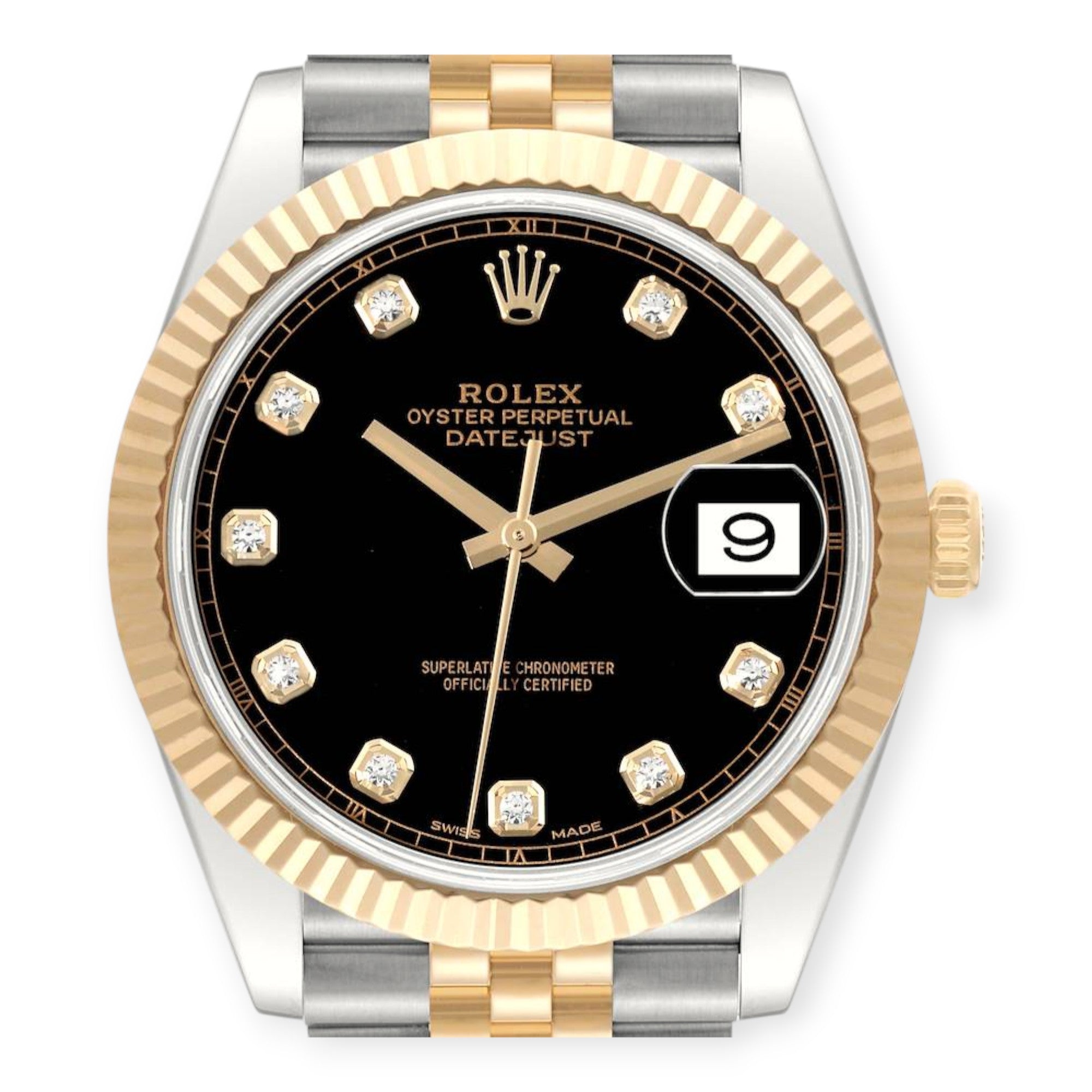 Rolex Datejust 41 Ref 126333 Steel Yellow Gold Black Diamond Dial Mens Watch