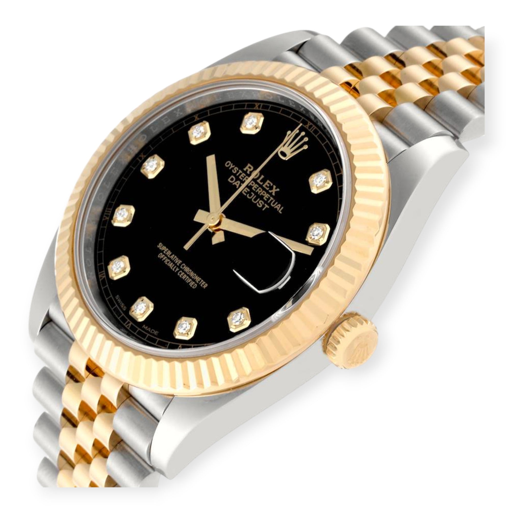 Rolex Datejust 41 Ref 126333 Steel Yellow Gold Black Diamond Dial Mens Watch