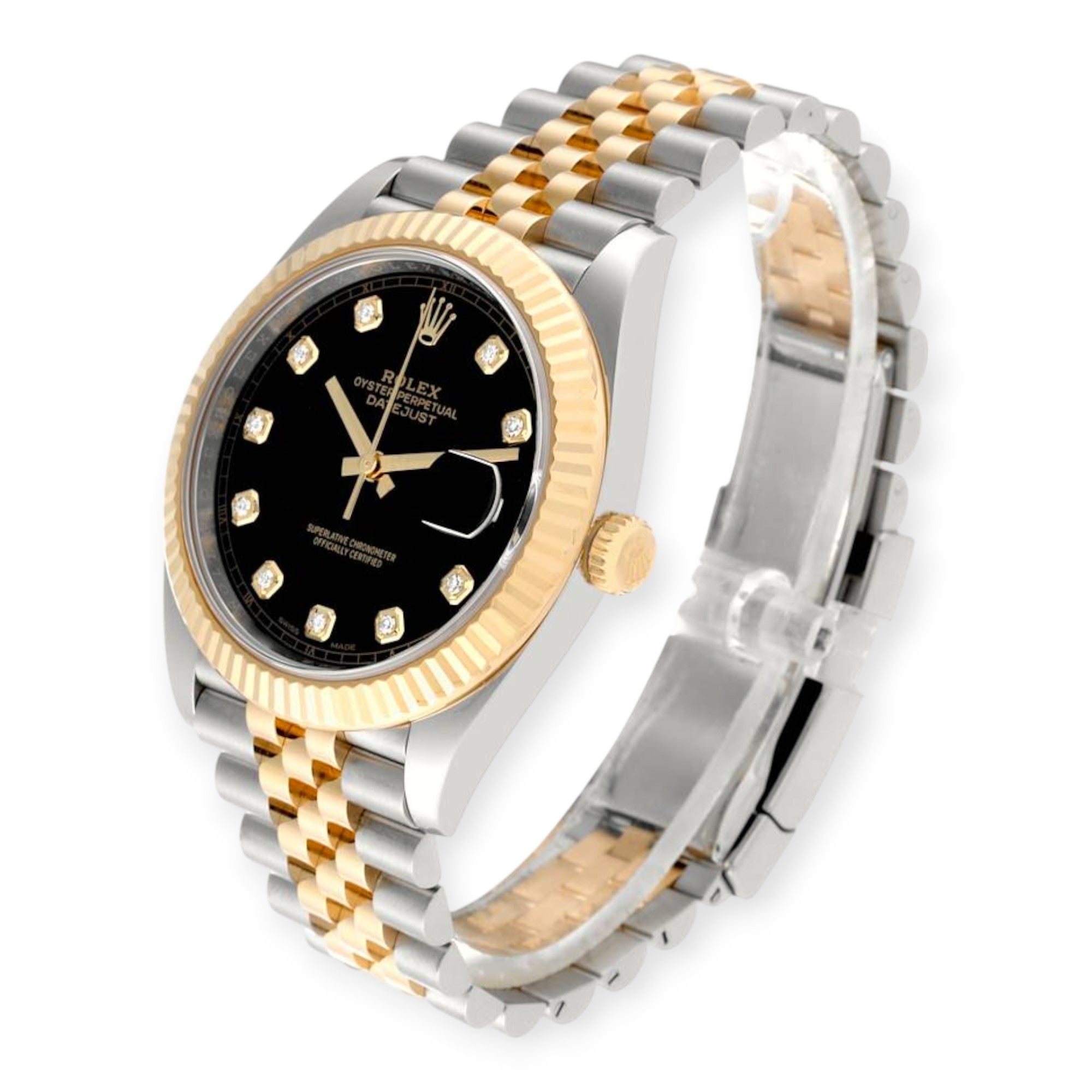 Rolex Datejust 41 Ref 126333 Steel Yellow Gold Black Diamond Dial Mens Watch