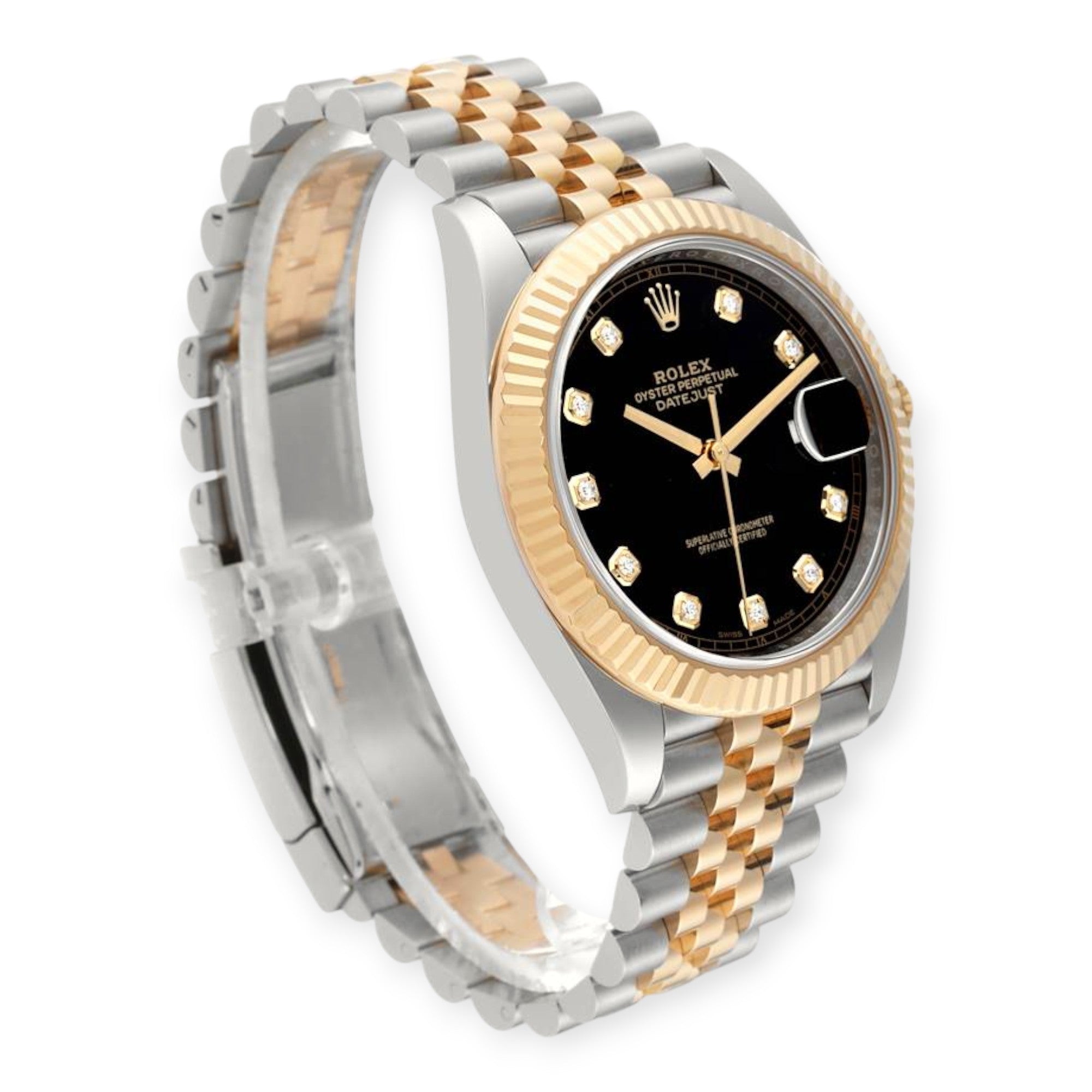 Rolex Datejust 41 Ref 126333 Steel Yellow Gold Black Diamond Dial Mens Watch
