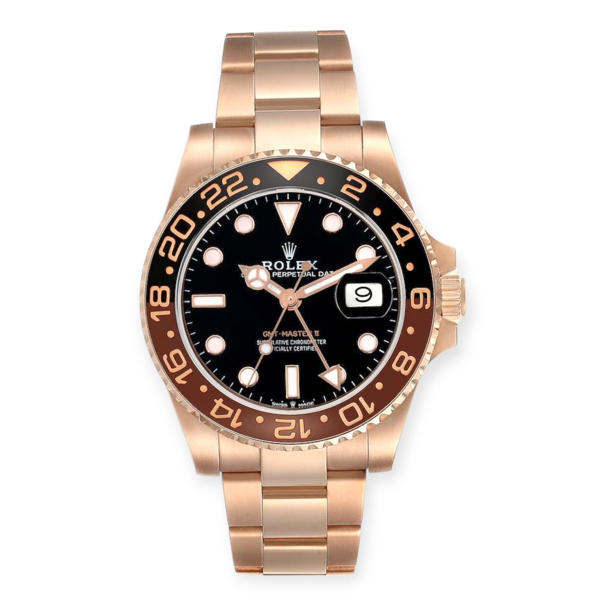 Rolex GMT Master II 126715 Black Brown Root Beer Rose Gold Mens Watch