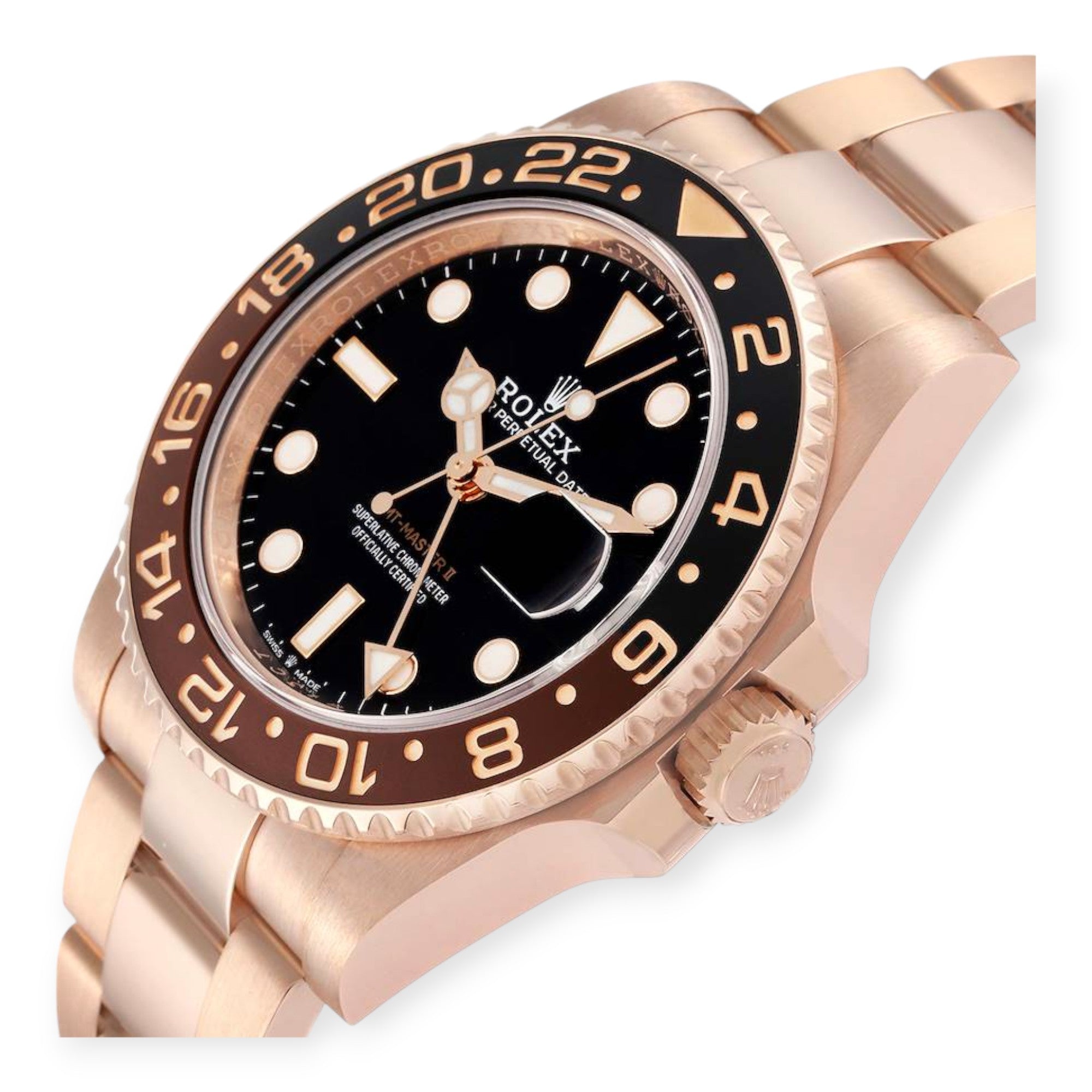 Rolex GMT Master II 126715 Black Brown Root Beer Rose Gold Mens Watch