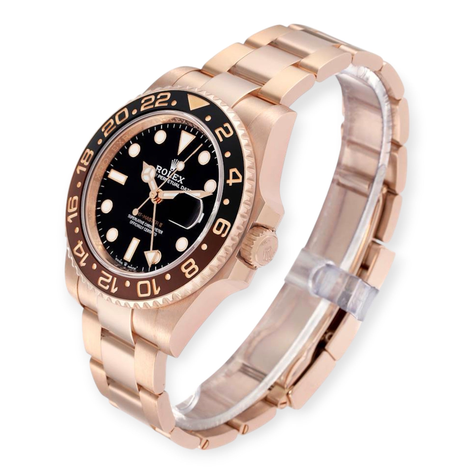 Rolex GMT Master II 126715 Black Brown Root Beer Rose Gold Mens Watch