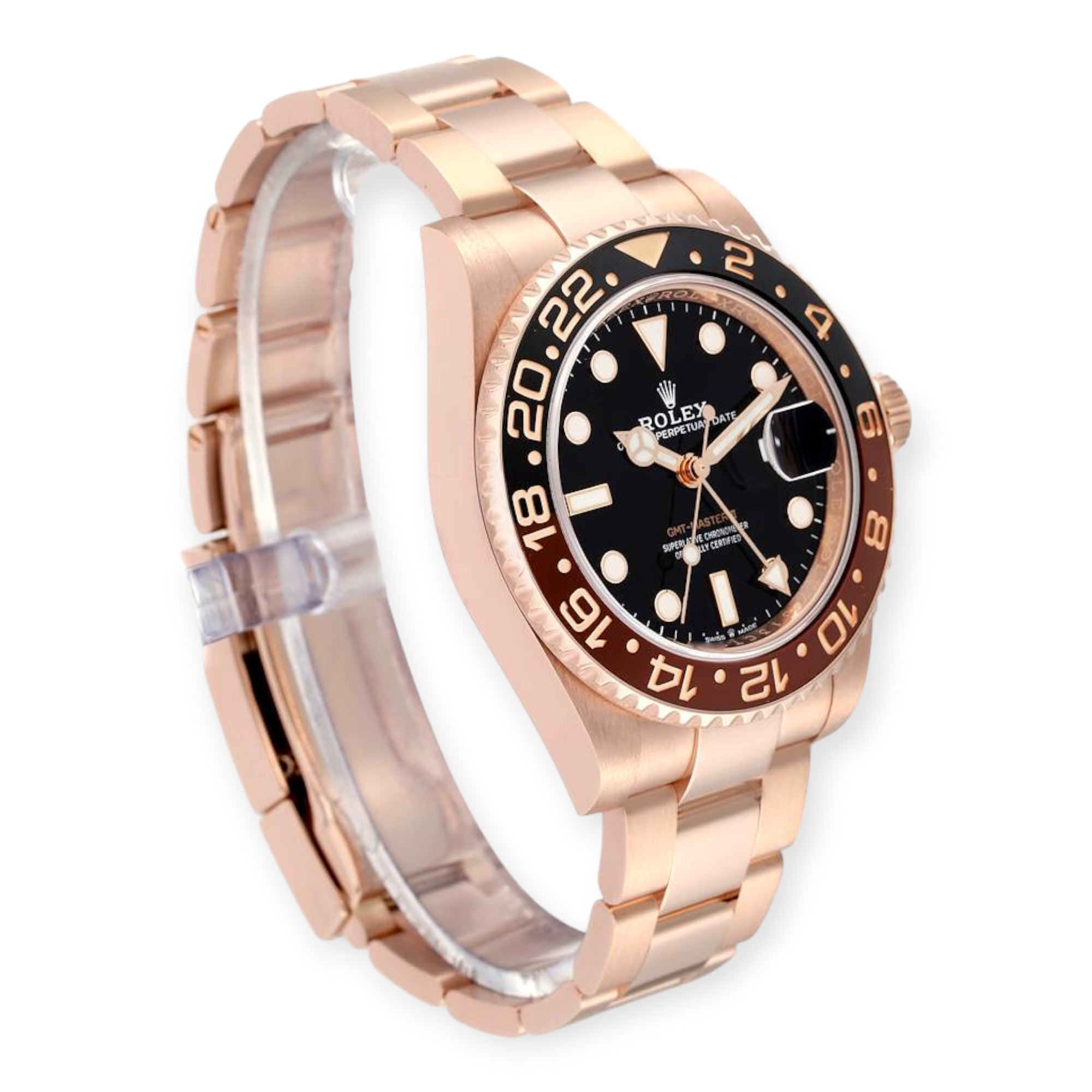 Rolex GMT Master II 126715 Black Brown Root Beer Rose Gold Mens Watch