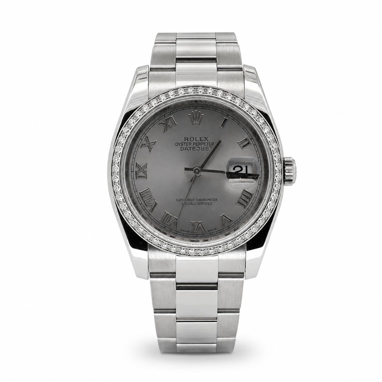 Rolex 36mm Datejust 116200 Silver Roman Numeral Dial Diamond Bezel - 2011 Card