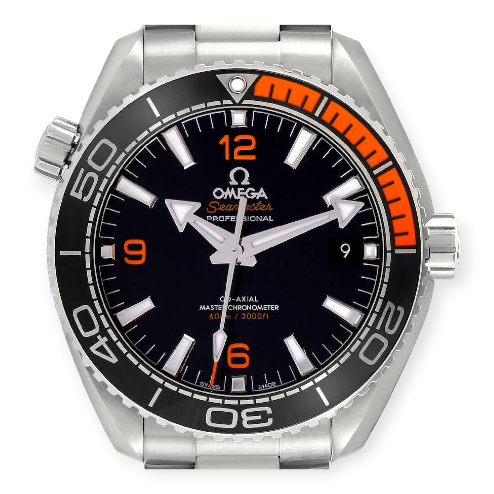 Omega Planet Ocean 215.30.44.21.01.002 Black Orange Bezel Steel Mens Watch